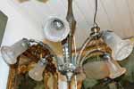 marinus-licht.nl: Vernikkeld Franse Deco hanglamp, 6 armen met origineel half gematteerd glas